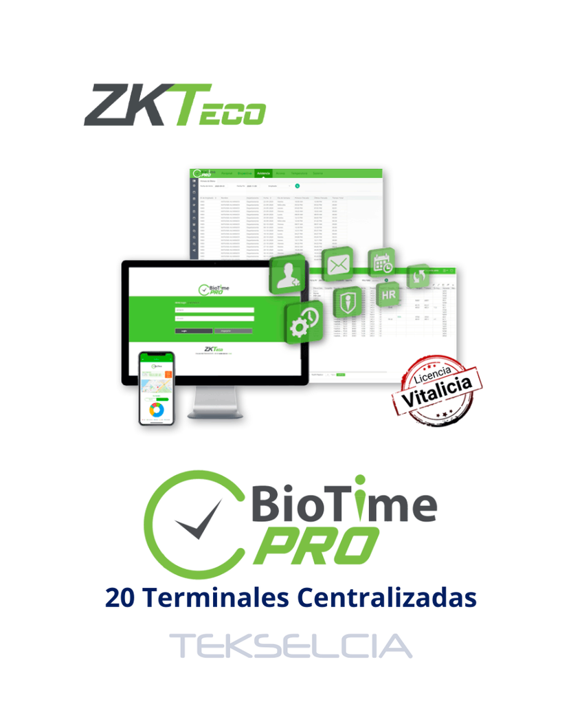 Licencia Zkteco Biotime 8.0 ZK-BIOTIME8.0-20D Lite Version 20 Equipos
