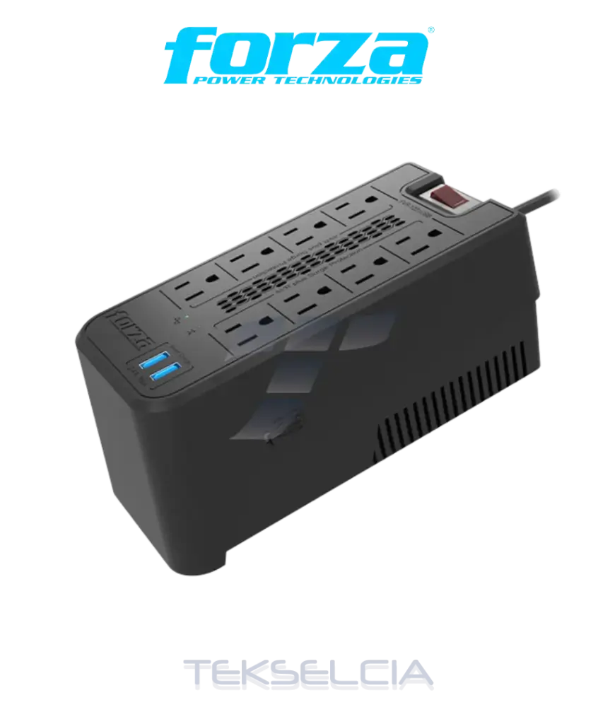 Regulador de Voltaje Forza FVR-1221USB 8 Tomas + 2 USB 120V/600W